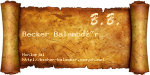 Becker Balambér névjegykártya